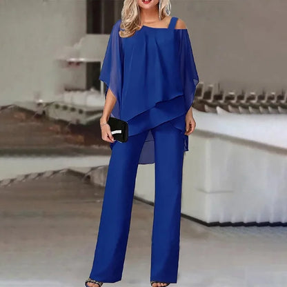 Nina | Mujer Conjunto de Dos Piezas Off-Shoulder con Pantalón Recto