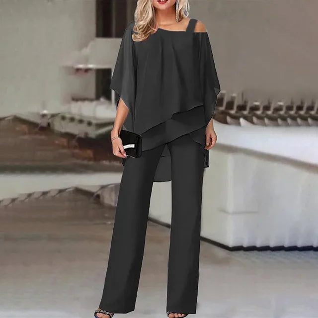 Nina | Mujer Conjunto de Dos Piezas Off-Shoulder con Pantalón Recto