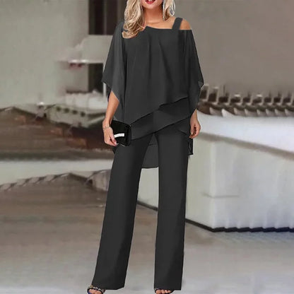 Nina | Mujer Conjunto de Dos Piezas Off-Shoulder con Pantalón Recto