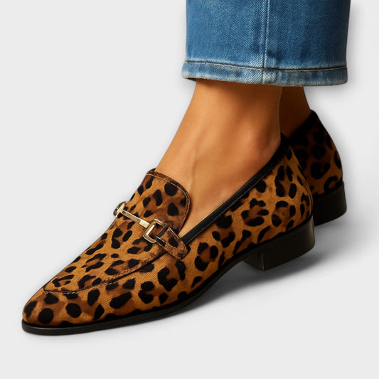 Rita | Mujer Mocasines en Punta con Estampado Animal y Hebillas