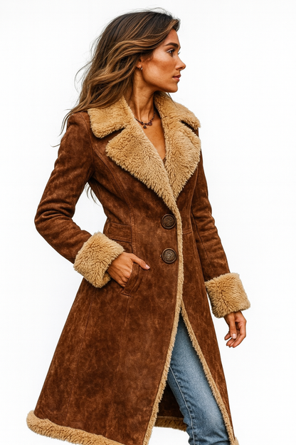 Madeline | Mujer Chaqueta de Ante con Borde de Borrego