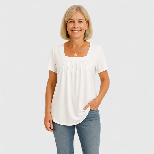 María | Mujer Blusa Plisada con Escote Cuadrado