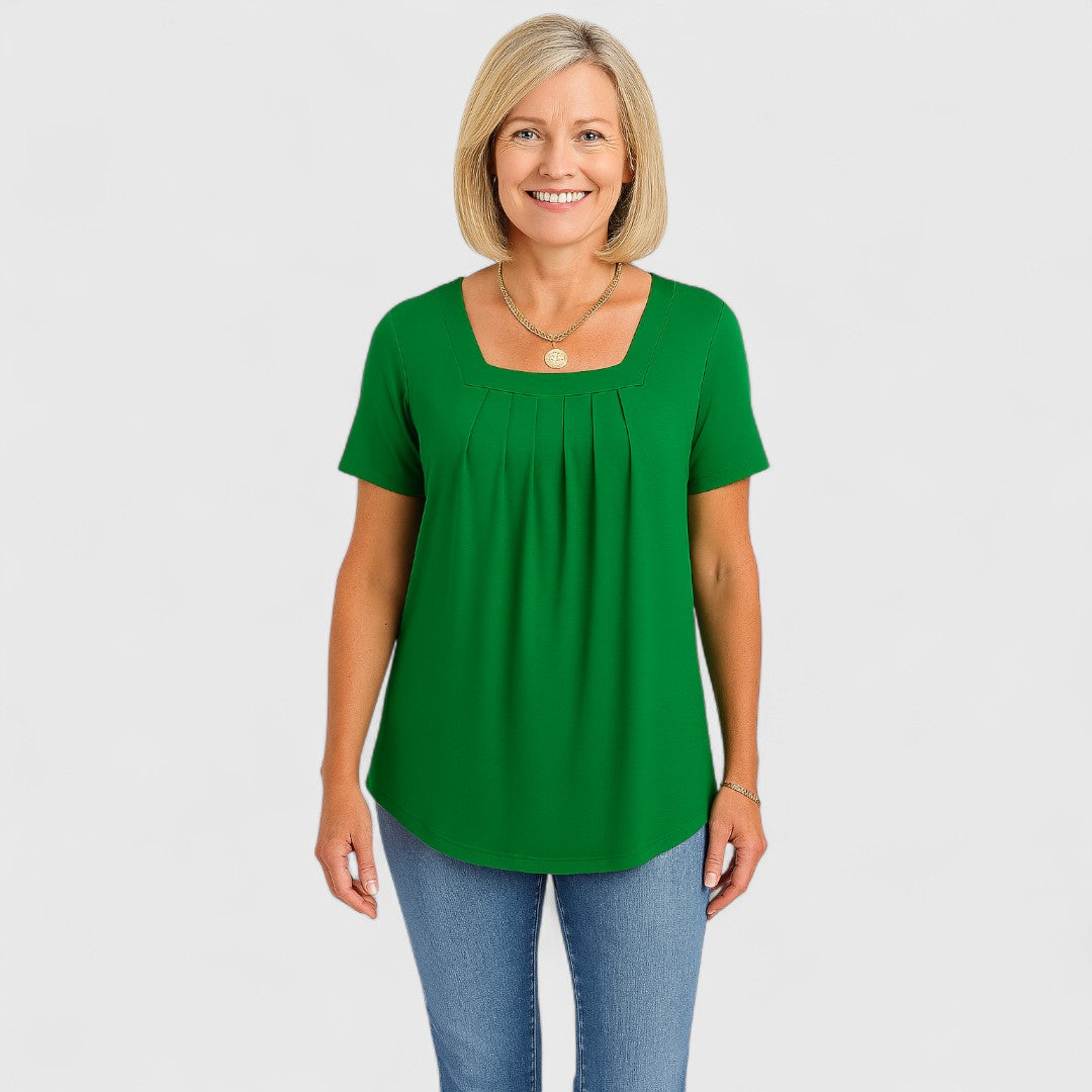 María | Mujer Blusa Plisada con Escote Cuadrado