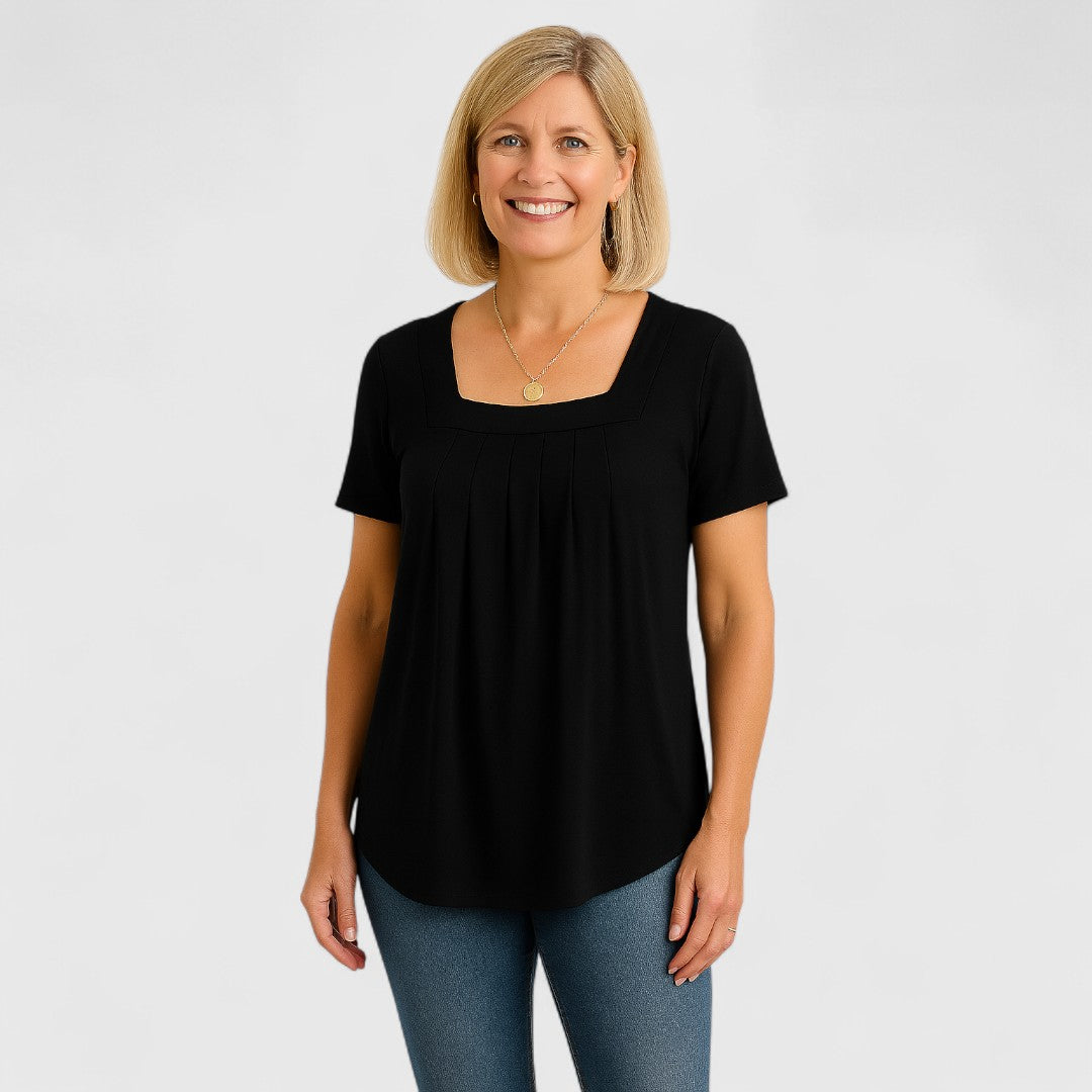 María | Mujer Blusa Plisada con Escote Cuadrado