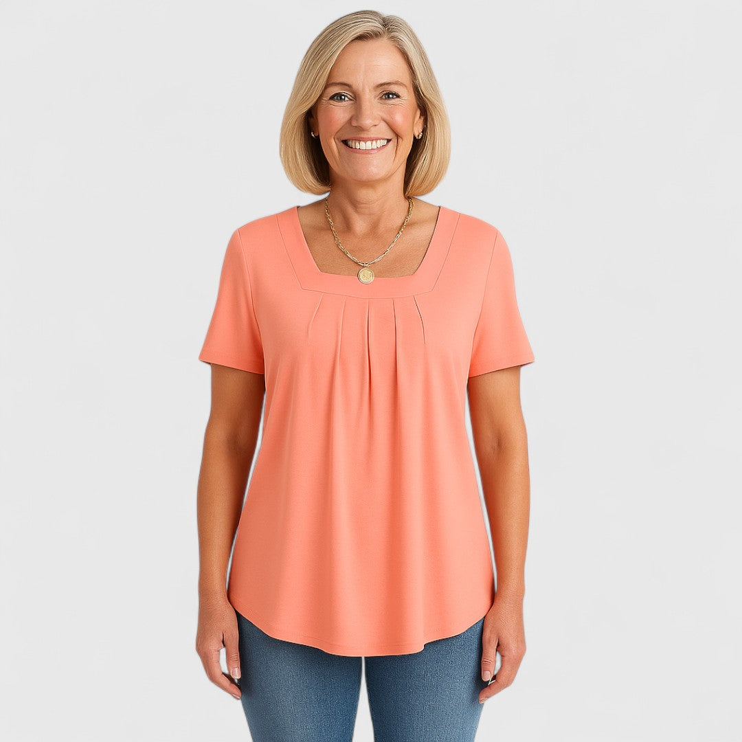 María | Mujer Blusa Plisada con Escote Cuadrado