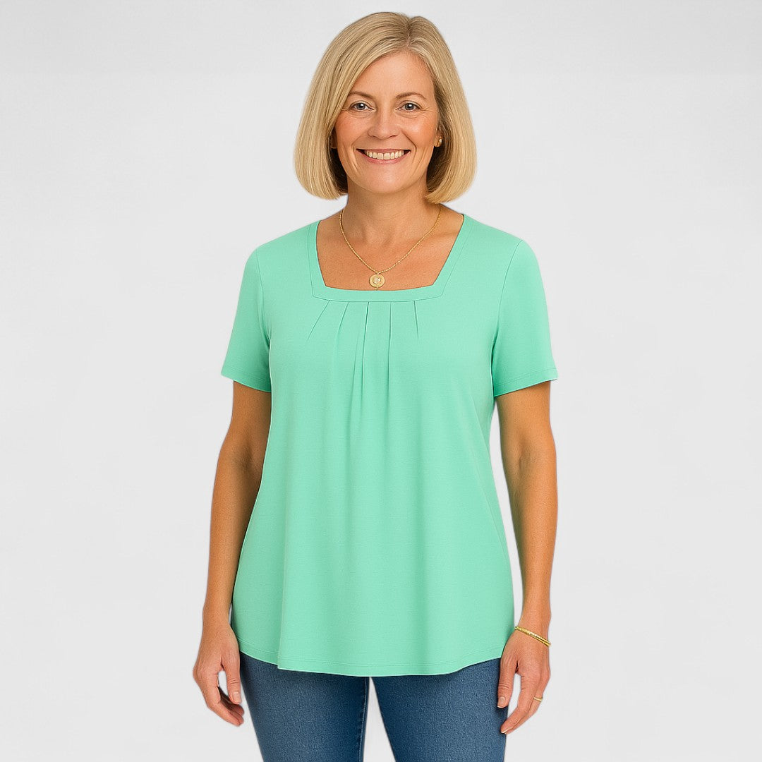 María | Mujer Blusa Plisada con Escote Cuadrado
