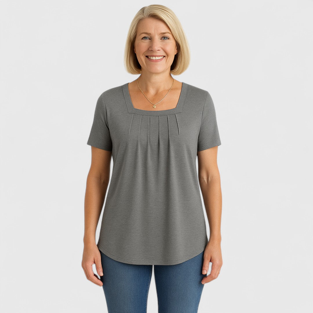 María | Mujer Blusa Plisada con Escote Cuadrado
