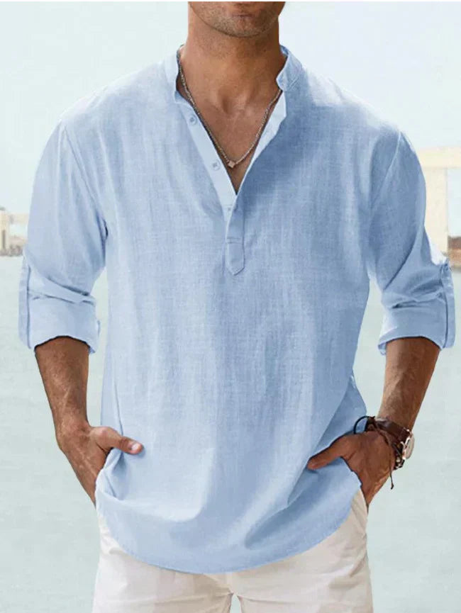 Diederik | Hombre Camisa de Lino con Cuello Henley