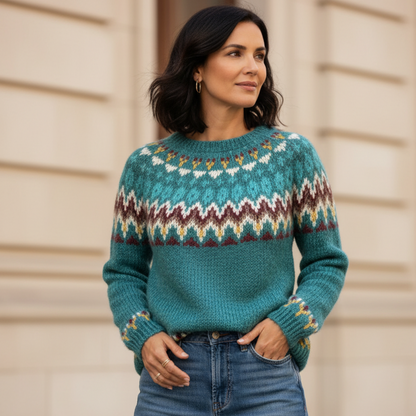 Peyton | Mujer Suéter de Punto Retro con Estampado de Olas