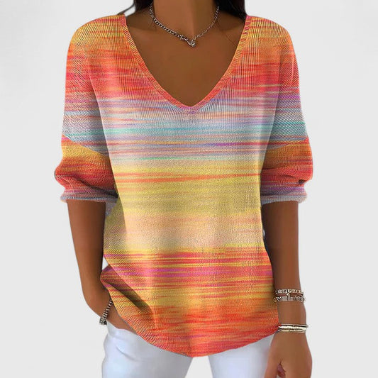 Fier | Mujer Suéter de Punto a Rayas de Colores con Escote en V