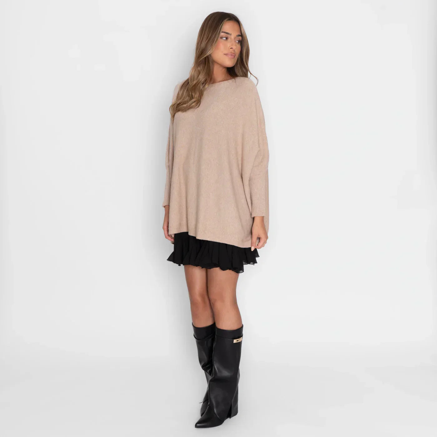 Mujer Suéter Oversize de Punto en Beige Cálido