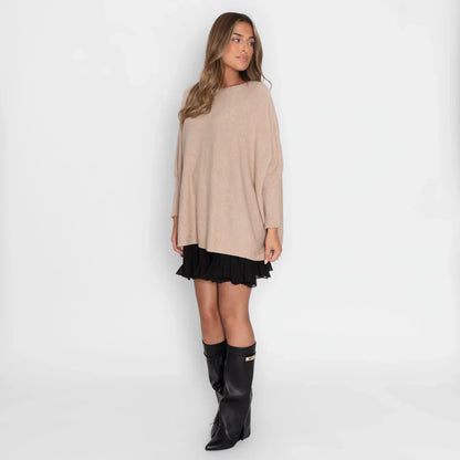 Mujer Suéter Oversize de Punto en Beige Cálido