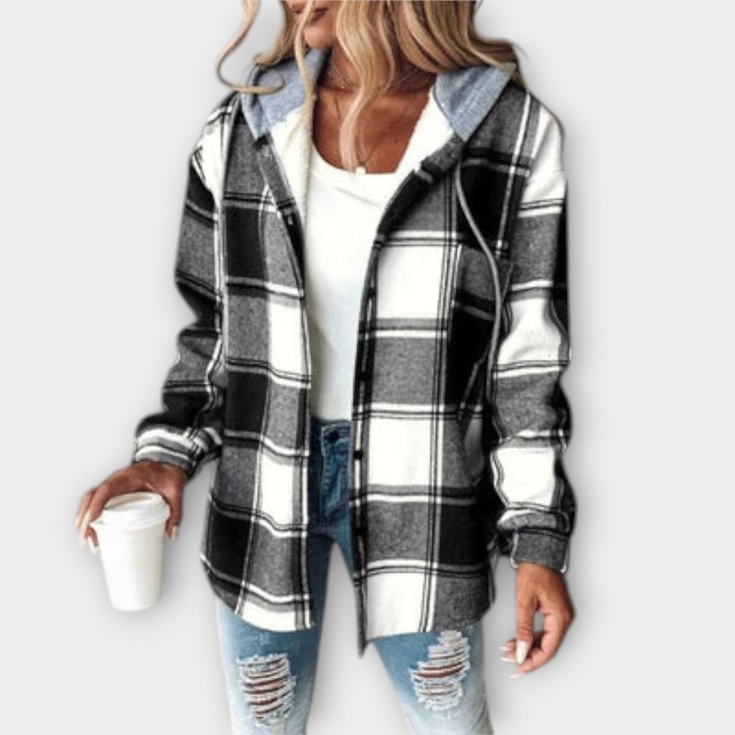 Linde | Mujer Sobrecamisa a Cuadros con Capucha