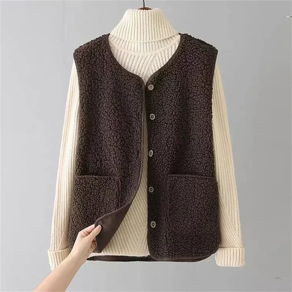 Fabienne | Mujer Chaleco con Botones y Bolsillos para Capas
