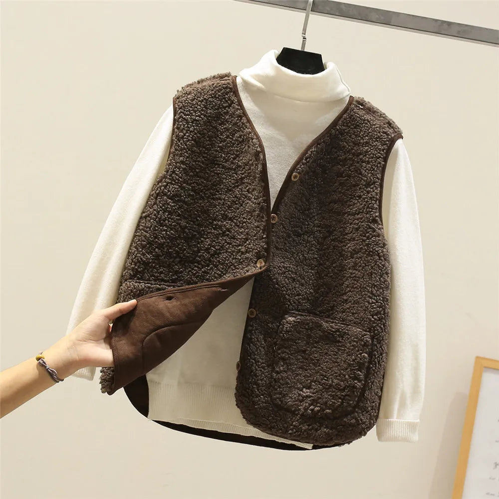 Fabienne | Mujer Chaleco con Botones y Bolsillos para Capas