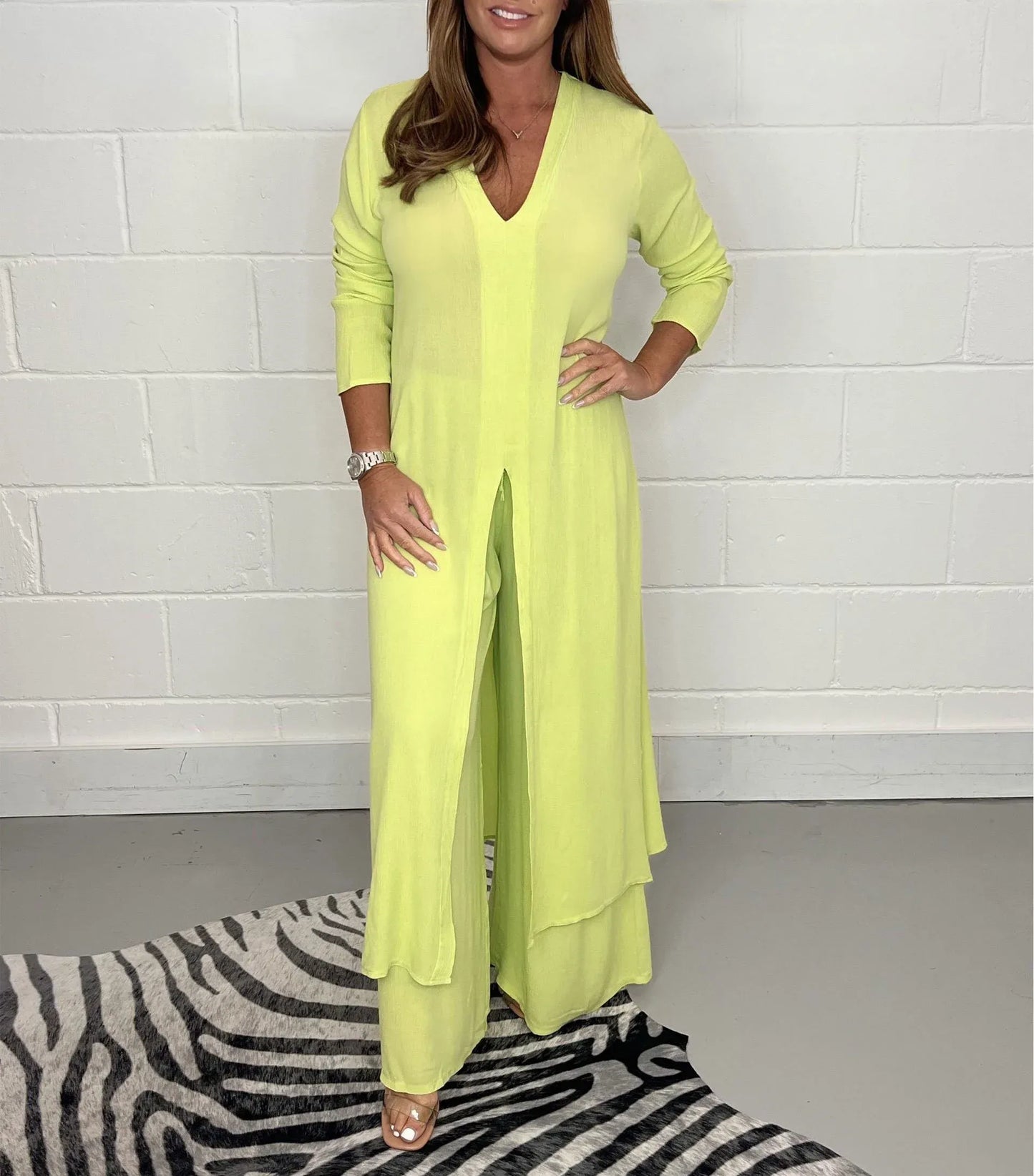 Jinte | Mujer Conjunto de Dos Piezas con Blusa Larga y Pantalón Ancho