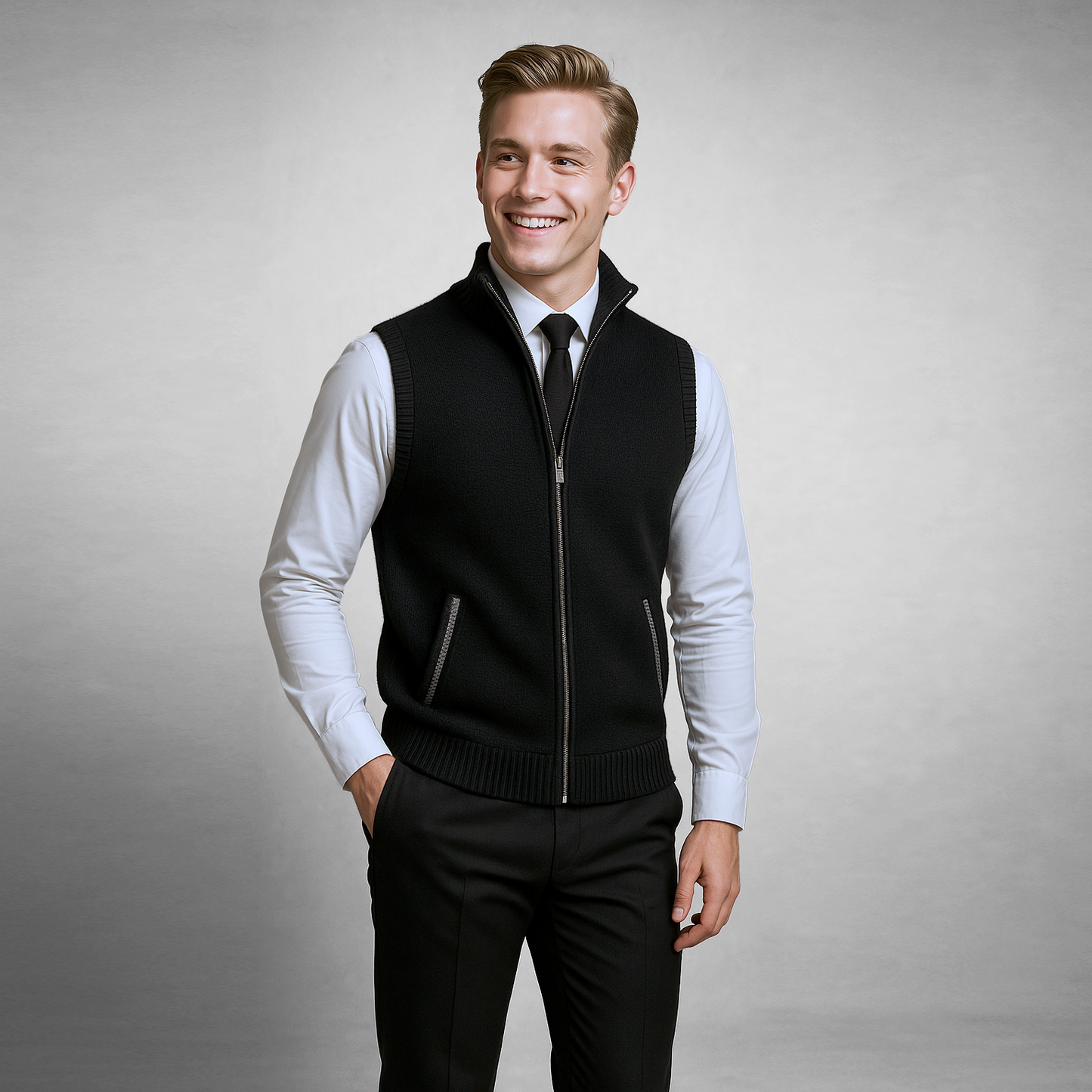 Alexander | Hombre Chaleco de Punto con Cremallera y Bolsillos