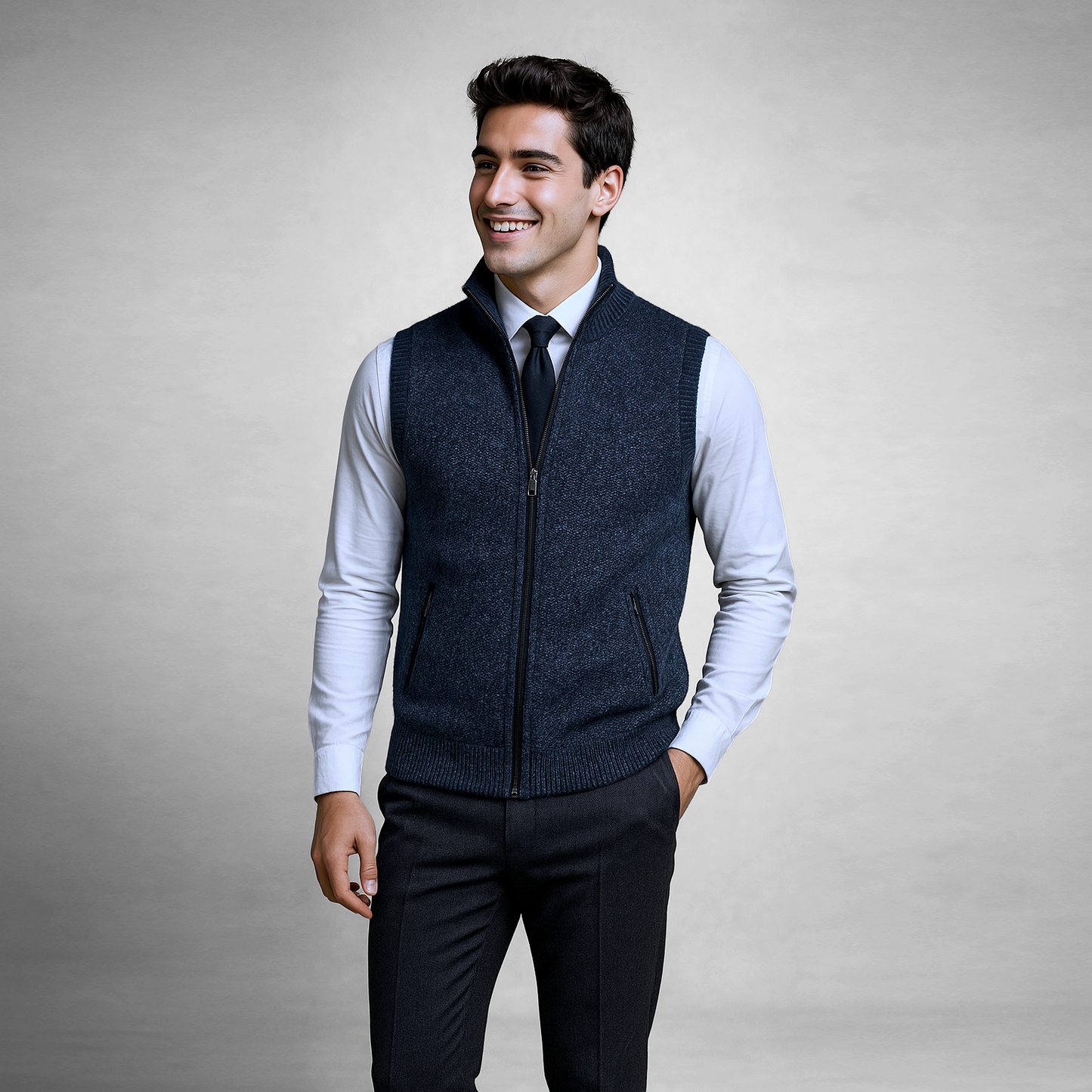 Alexander | Hombre Chaleco de Punto con Cremallera y Bolsillos