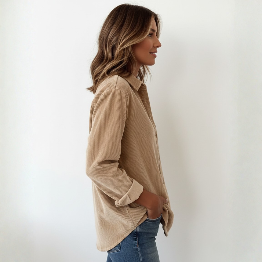 Elivianne | Mujer Camisa de Pana con Botones y Bolsillo