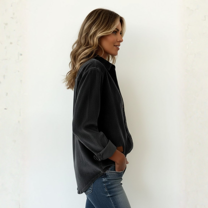 Elivianne | Mujer Camisa de Pana con Botones y Bolsillo