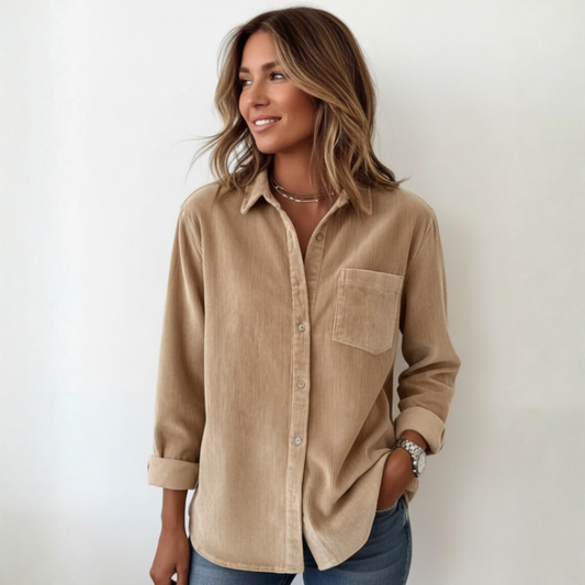 Elivianne | Mujer Camisa de Pana con Botones y Bolsillo