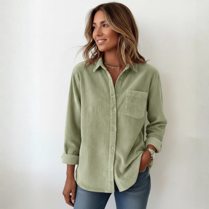 Elivianne | Mujer Camisa de Pana con Botones y Bolsillo