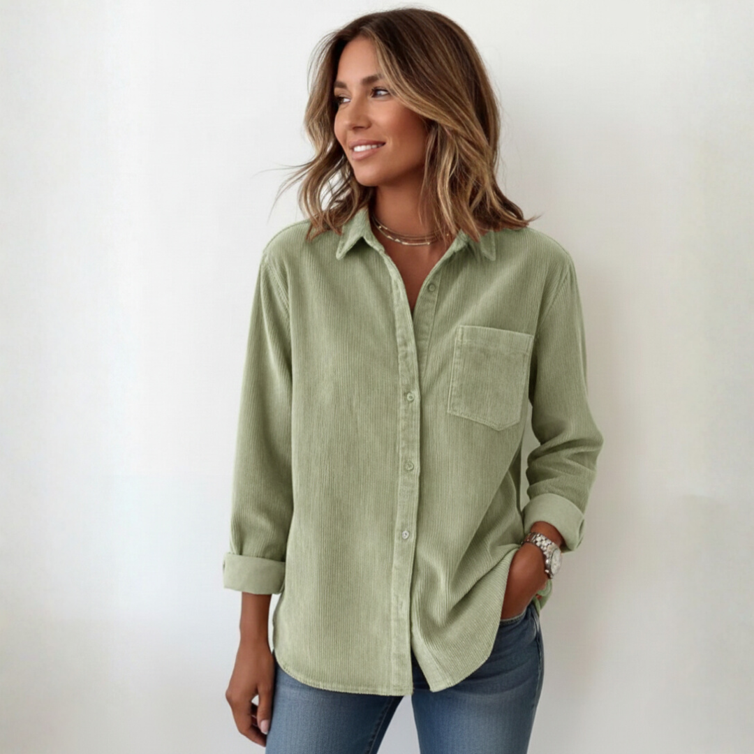 Elivianne | Mujer Camisa de Pana con Botones y Bolsillo