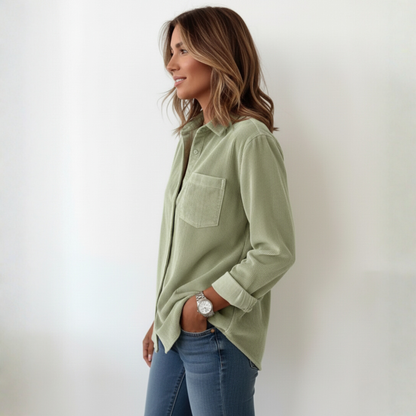 Elivianne | Mujer Camisa de Pana con Botones y Bolsillo