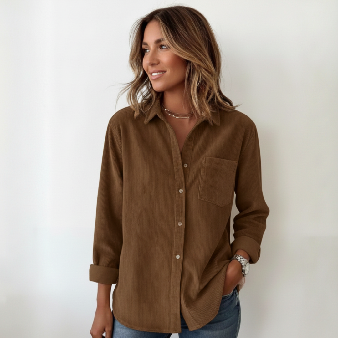Elivianne | Mujer Camisa de Pana con Botones y Bolsillo