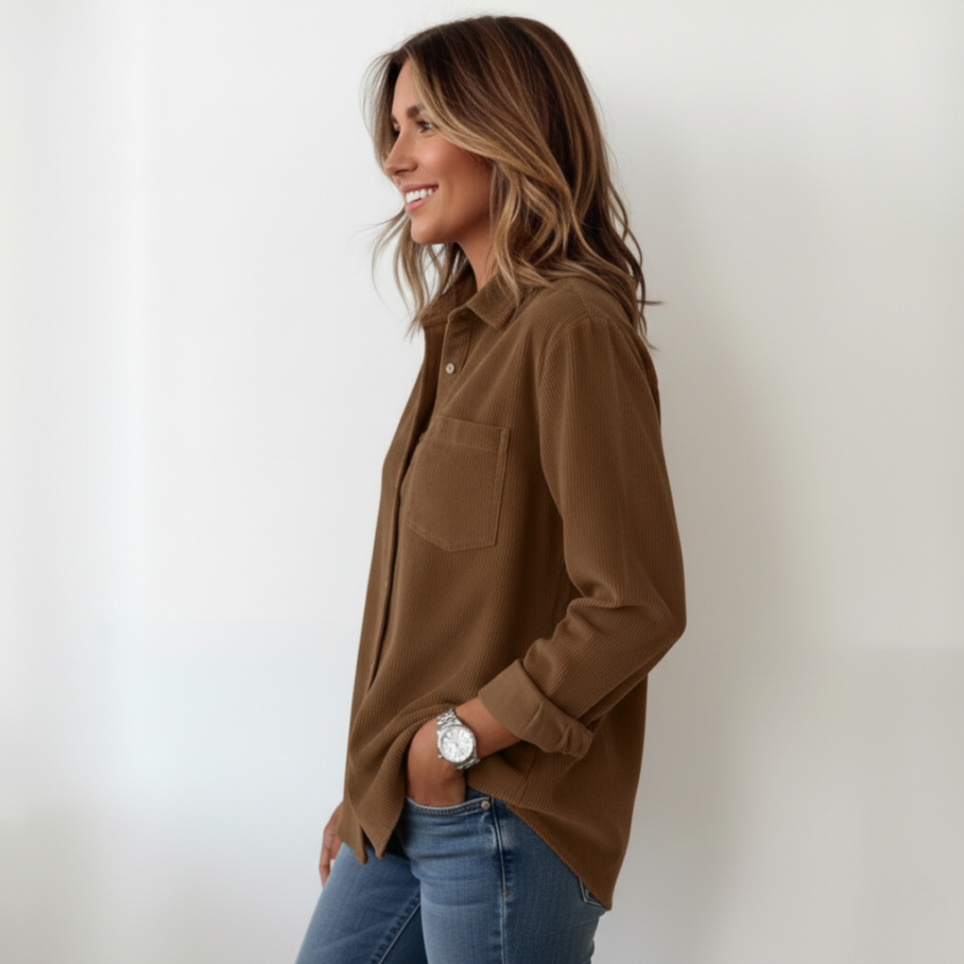 Elivianne | Mujer Camisa de Pana con Botones y Bolsillo