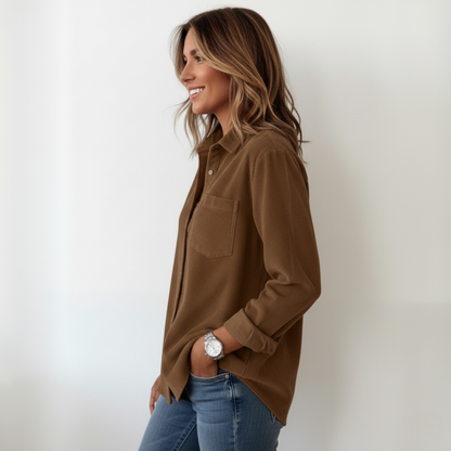 Elivianne | Mujer Camisa de Pana con Botones y Bolsillo