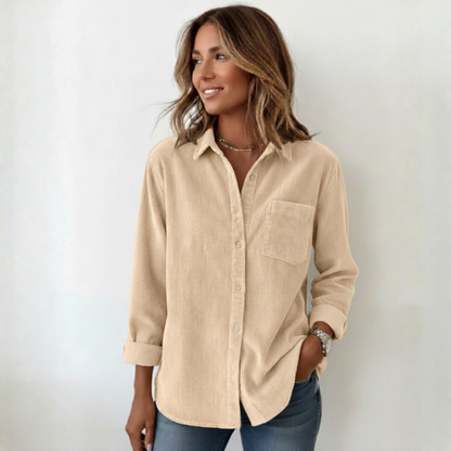 Elivianne | Mujer Camisa de Pana con Botones y Bolsillo
