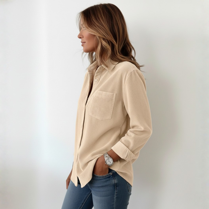 Elivianne | Mujer Camisa de Pana con Botones y Bolsillo