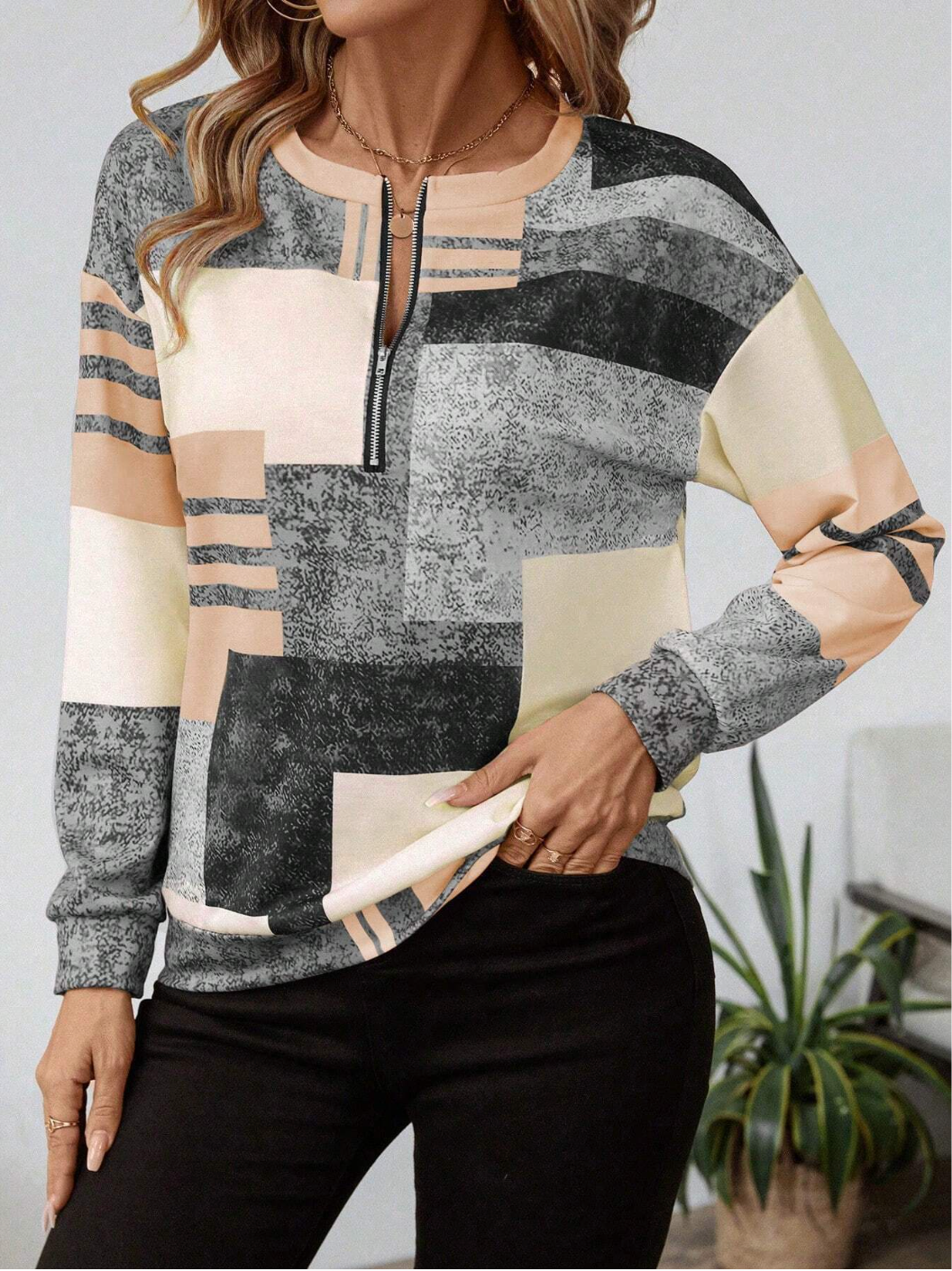 Sandra | Mujer Blusa con Media Cremallera Frontal