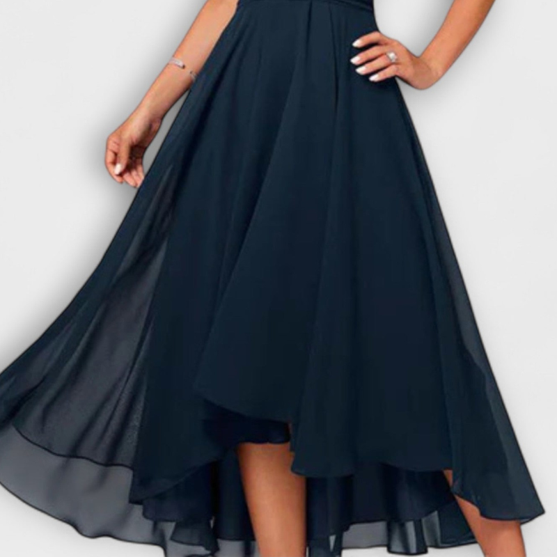 Vanessa | Mujer Vestido de Noche con Dobladillo Asimétrico y Mangas de Mariposa