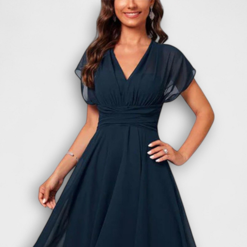 Vanessa | Mujer Vestido de Noche con Dobladillo Asimétrico y Mangas de Mariposa