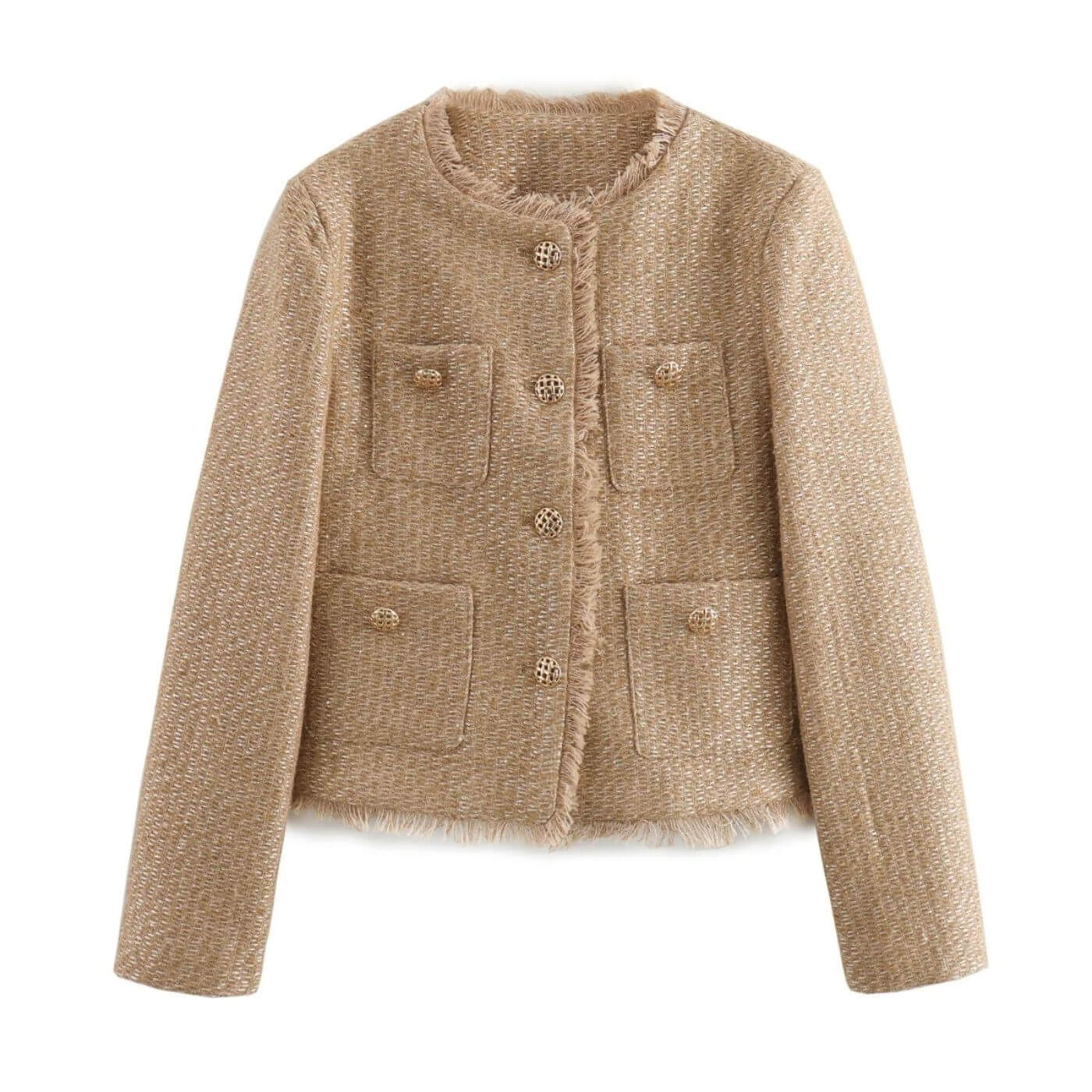 Ciska | Mujer Chaqueta de Tweed con Botones Dorados