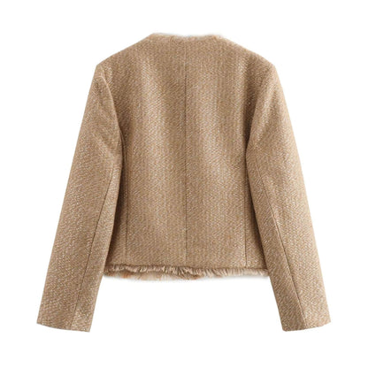 Ciska | Mujer Chaqueta de Tweed con Botones Dorados