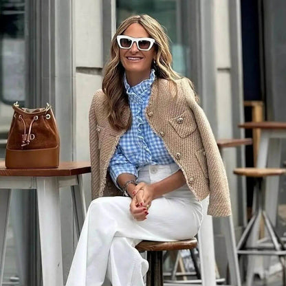 Ciska | Mujer Chaqueta de Tweed con Botones Dorados