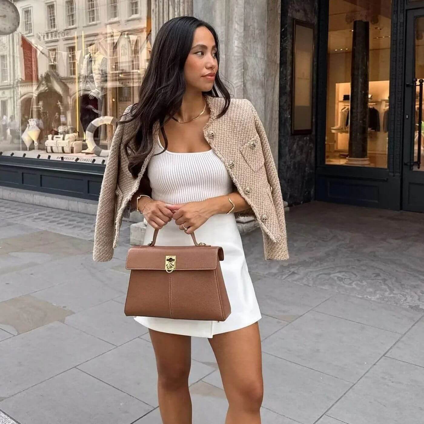 Ciska | Mujer Chaqueta de Tweed con Botones Dorados