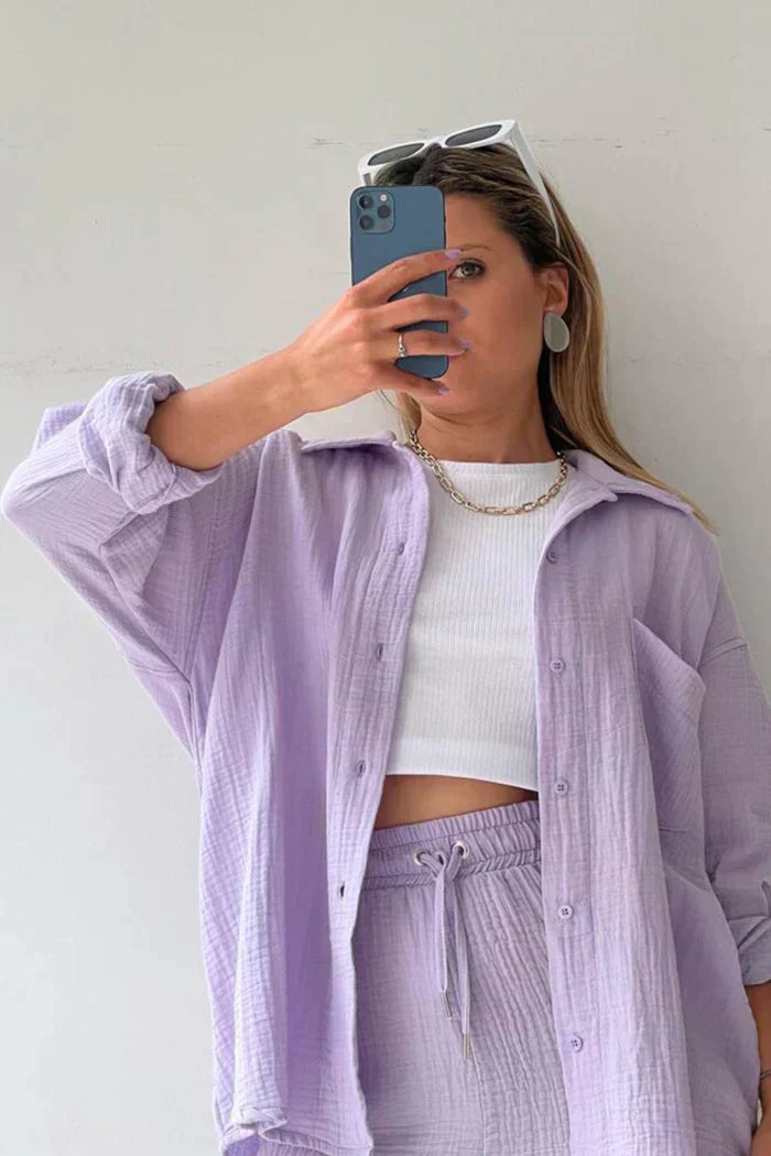 Jacolien | Mujer Conjunto de Verano con Blusa Oversize y Pantalón Corto