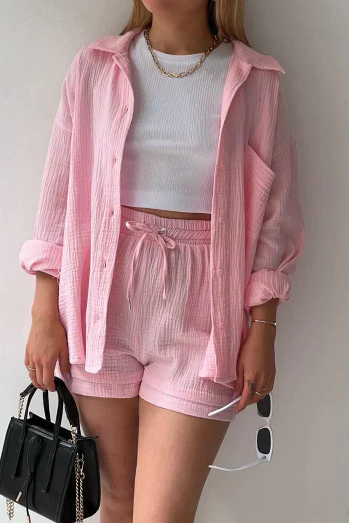 Jacolien | Mujer Conjunto de Verano con Blusa Oversize y Pantalón Corto