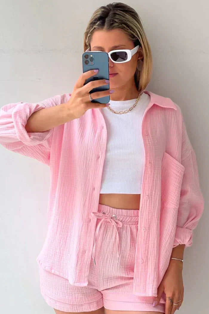 Jacolien | Mujer Conjunto de Verano con Blusa Oversize y Pantalón Corto