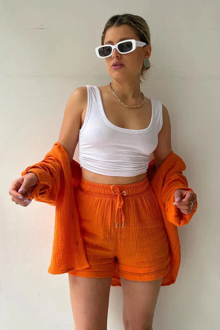 Jacolien | Mujer Conjunto de Verano con Blusa Oversize y Pantalón Corto