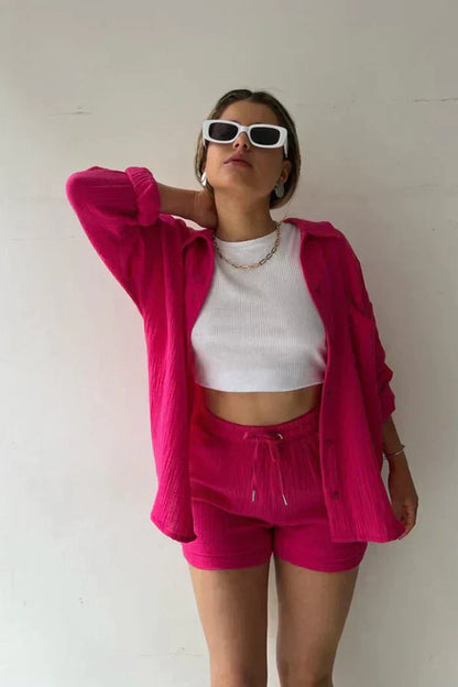 Jacolien | Mujer Conjunto de Verano con Blusa Oversize y Pantalón Corto