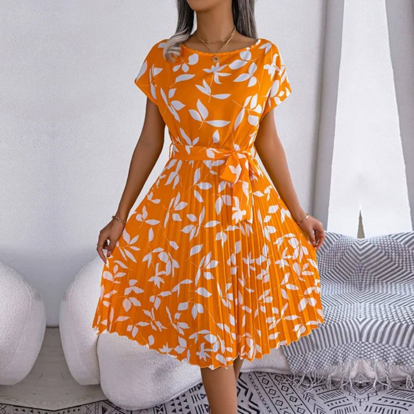 Jerney | Mujer Vestido de Verano de Cintura Alta con Estampado