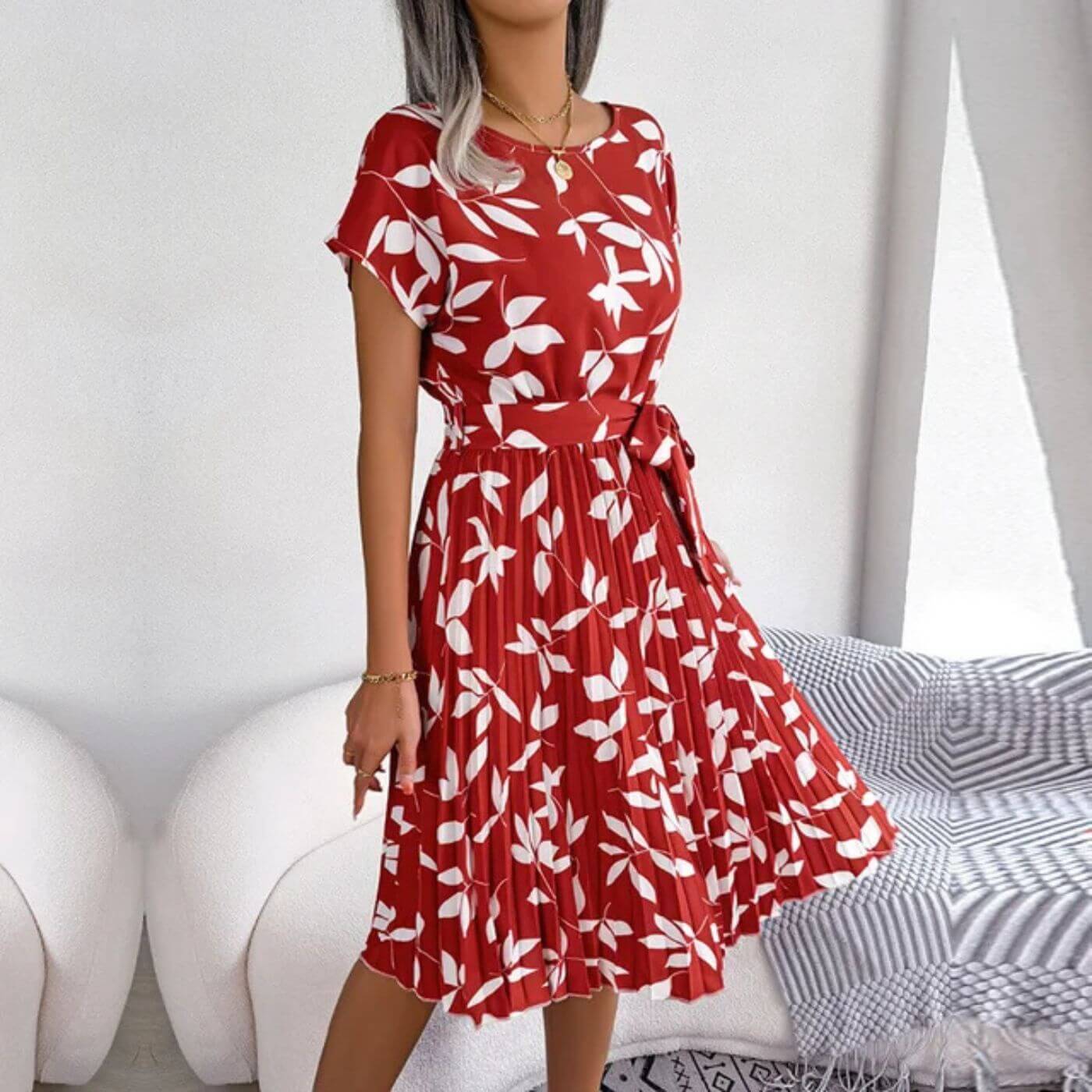Jerney | Mujer Vestido de Verano de Cintura Alta con Estampado