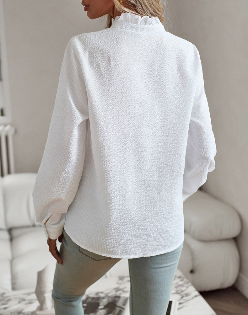 Noelle | Mujer Camisa Fluida con Pliegues y Manga Larga