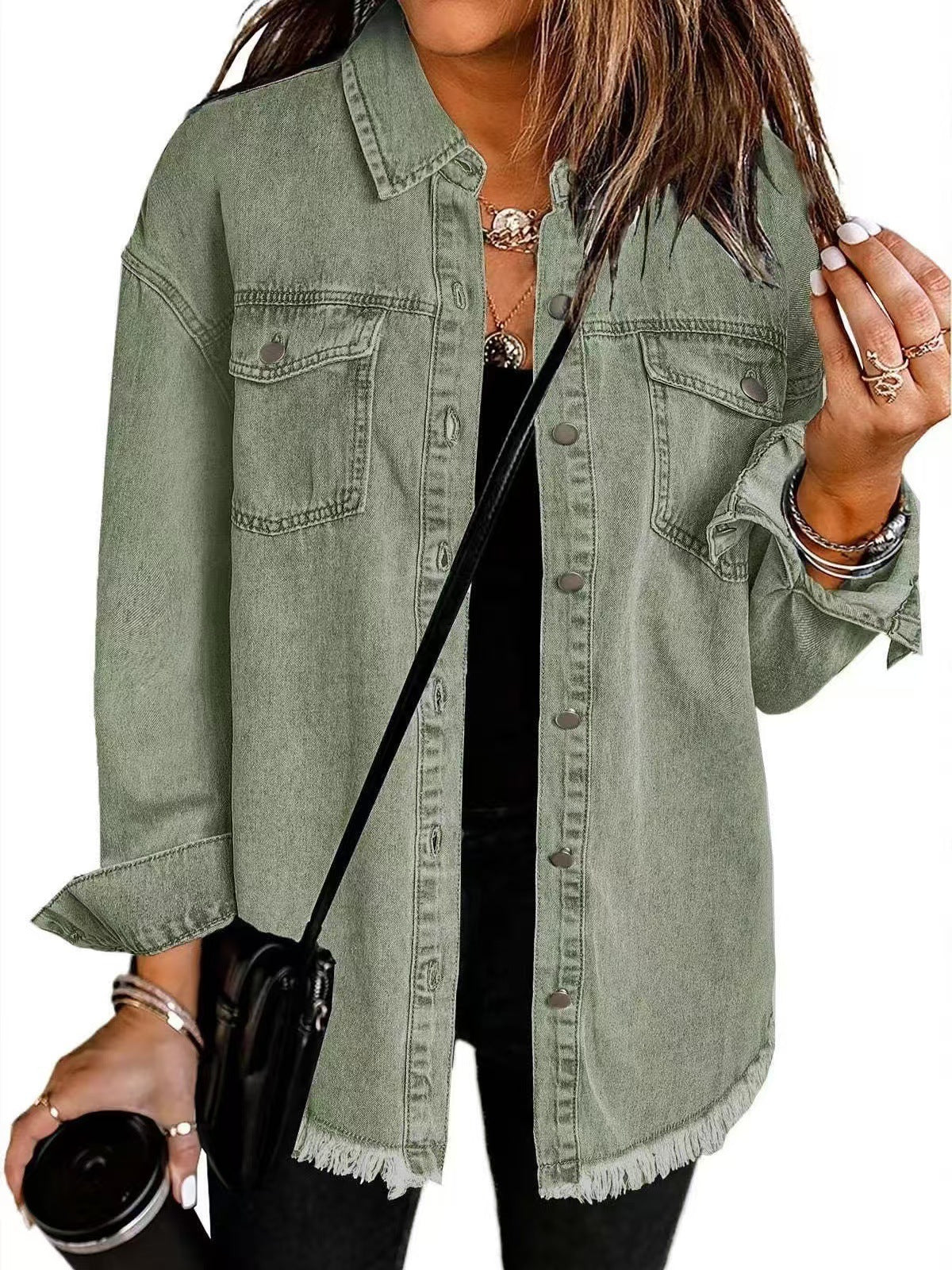 Ava | Mujer Chaqueta de Denim Clásica con Flecos