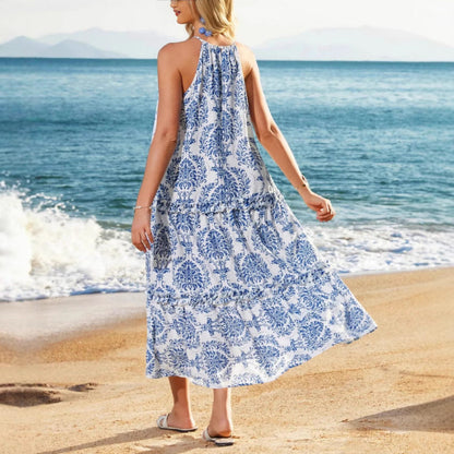 Layla | Mujer Vestido Maxi Halter Boho con Estampado Floral